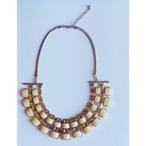 Vintage Cleopatra Egyptian Revival Gold Metal Ivory Plastic Statement Necklace